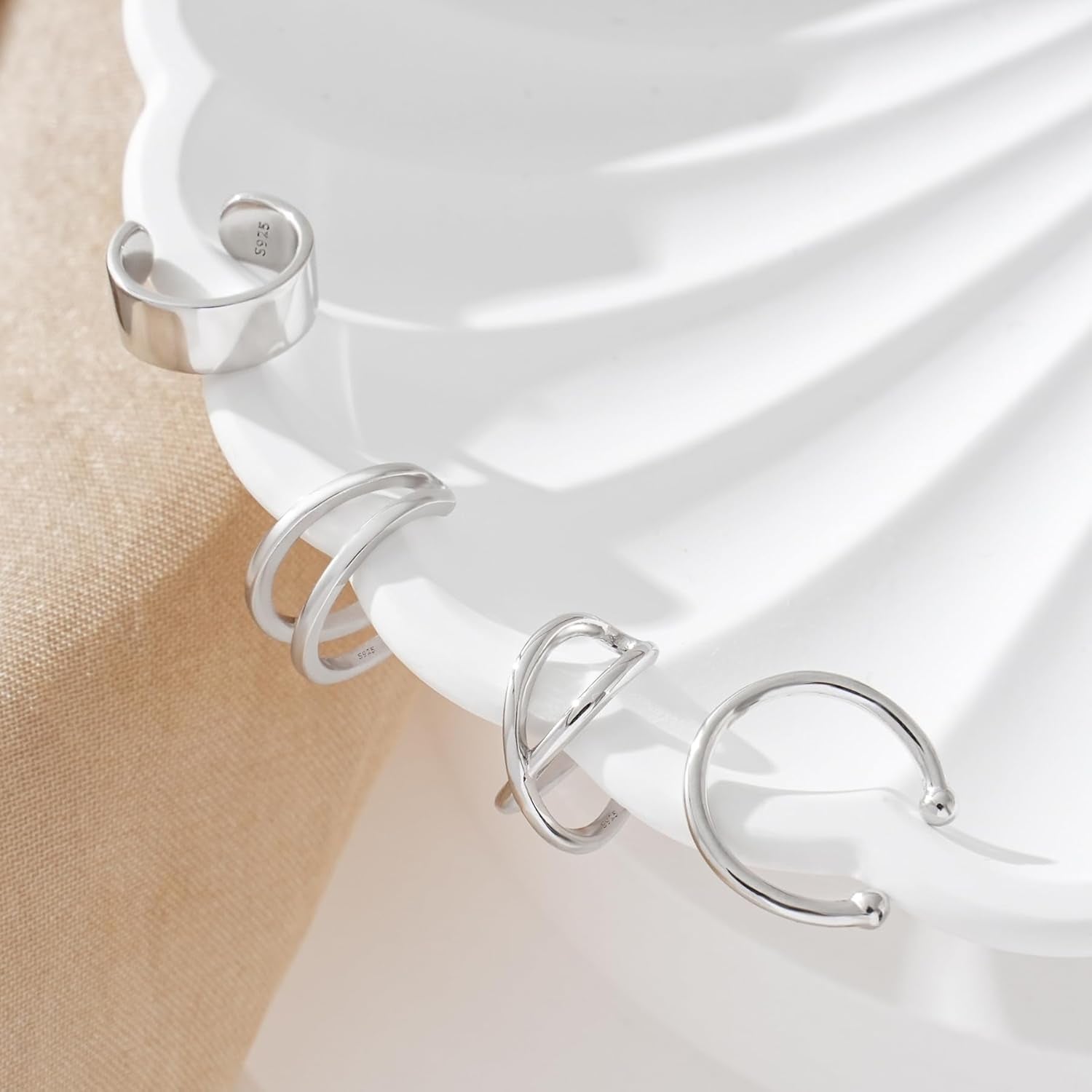 925 Sterling Silver Ear Cuffs for Women, Non Piercing Clip on Cartilage Cuffs, Adjustable Fake Conch & Helix Earrings, Gold Plated & Oxidized Various Styles