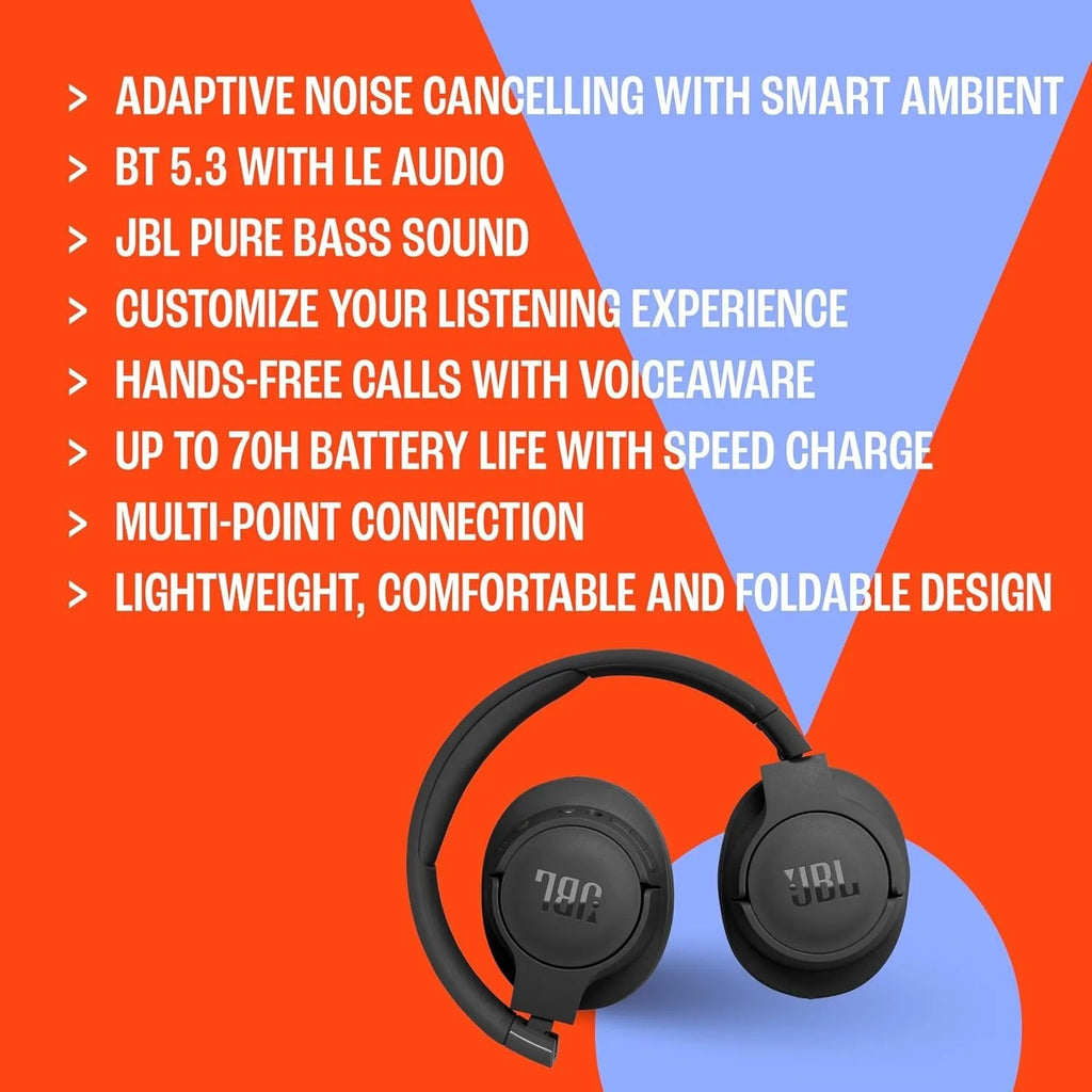 JBL Tune 770NC Wireless Over-Ear Headphones, Adaptive Noise Cancelling, Smart Ambient, Bluetooth 5.3