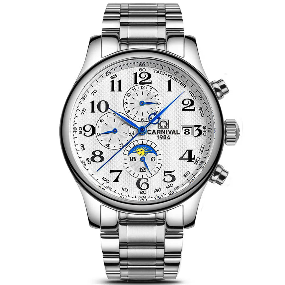 CARNIVAL Moon Phase Date Men's Watches Luxury Brand Automatic Mechanical Watch Men Business Leather Clock Reloj Hombre