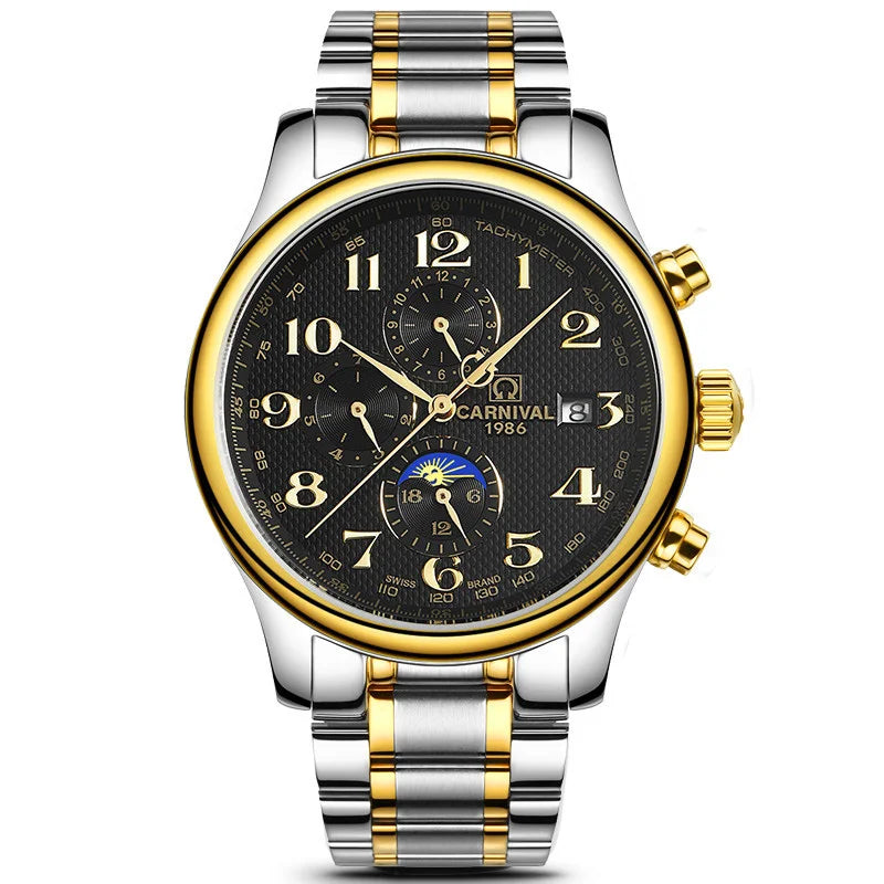 CARNIVAL Moon Phase Date Men's Watches Luxury Brand Automatic Mechanical Watch Men Business Leather Clock Reloj Hombre