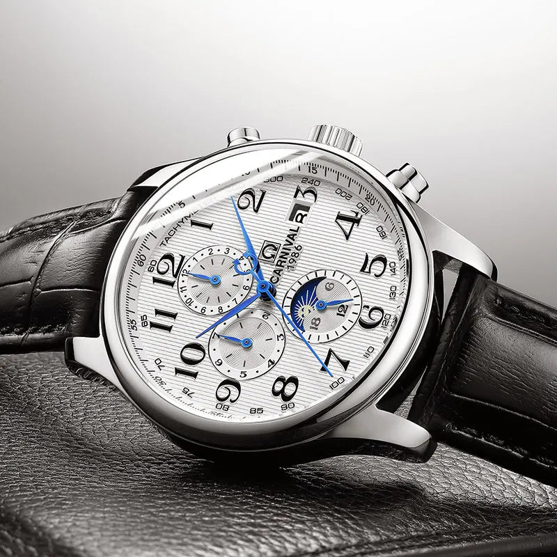 CARNIVAL Moon Phase Date Men's Watches Luxury Brand Automatic Mechanical Watch Men Business Leather Clock Reloj Hombre