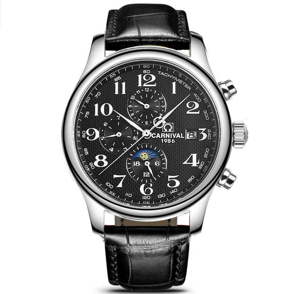 CARNIVAL Moon Phase Date Men's Watches Luxury Brand Automatic Mechanical Watch Men Business Leather Clock Reloj Hombre