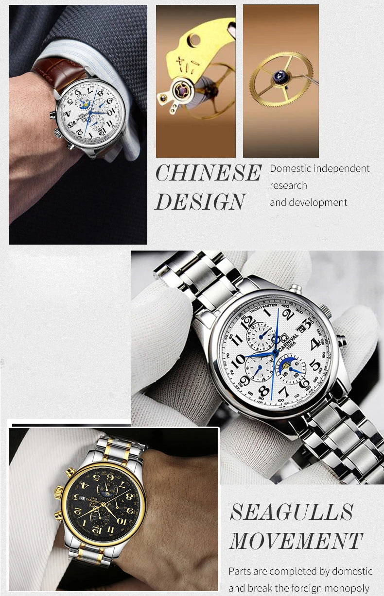 CARNIVAL Moon Phase Date Men's Watches Luxury Brand Automatic Mechanical Watch Men Business Leather Clock Reloj Hombre