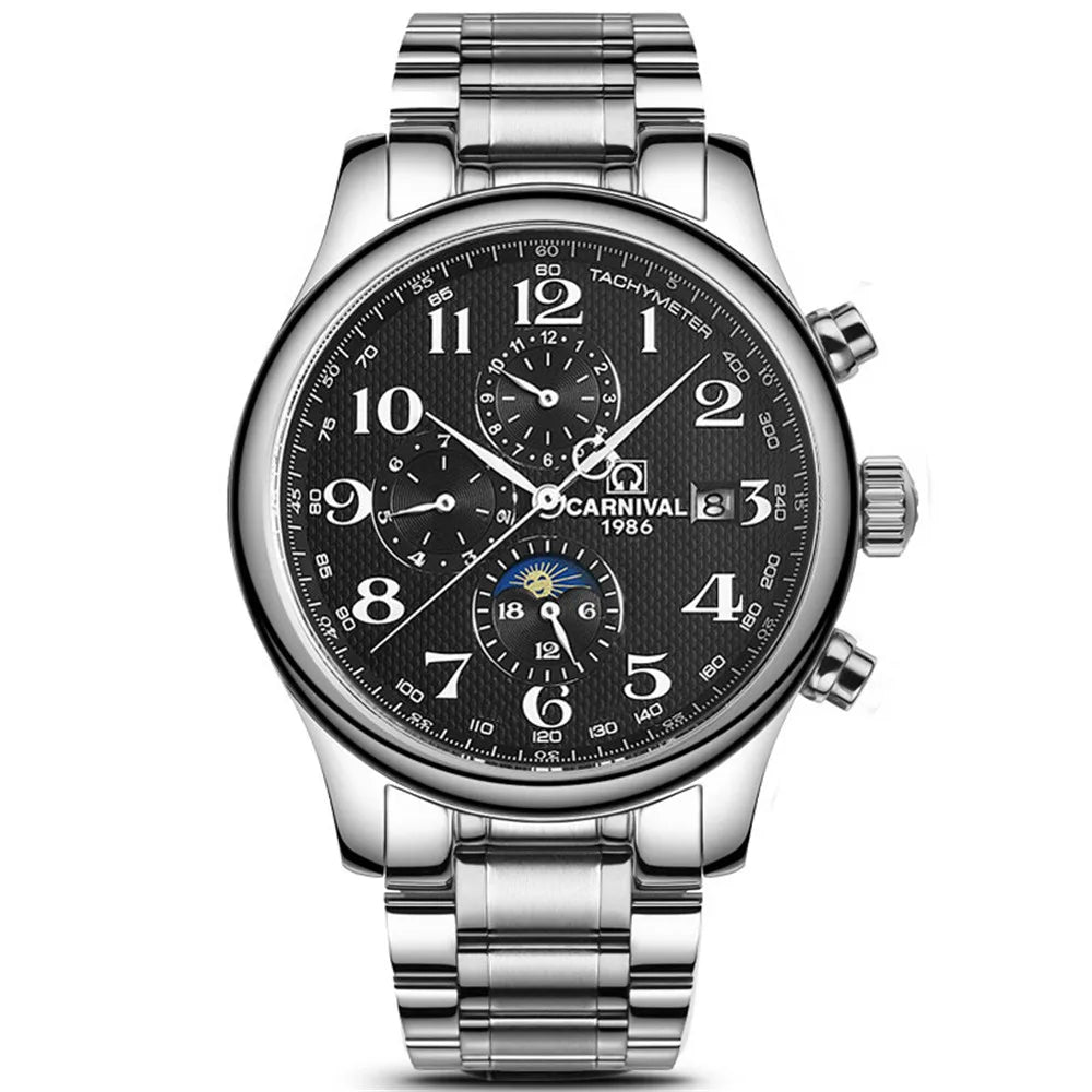 CARNIVAL Moon Phase Date Men's Watches Luxury Brand Automatic Mechanical Watch Men Business Leather Clock Reloj Hombre