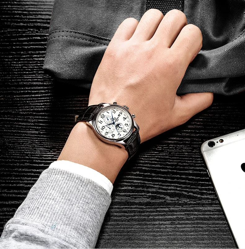 CARNIVAL Moon Phase Date Men's Watches Luxury Brand Automatic Mechanical Watch Men Business Leather Clock Reloj Hombre