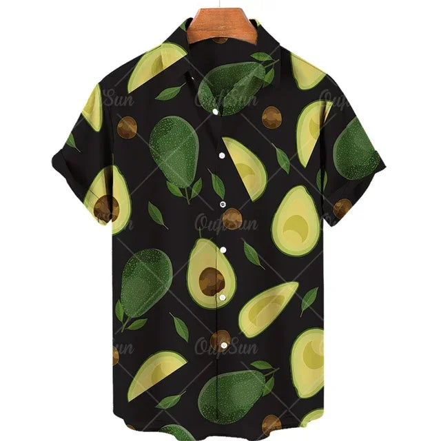 2024 Avocado Fruit Pattern Funny Clothing Casual Pullover Men's T-shirt Fashion Summer Short Sleeve Harajuku Shirt