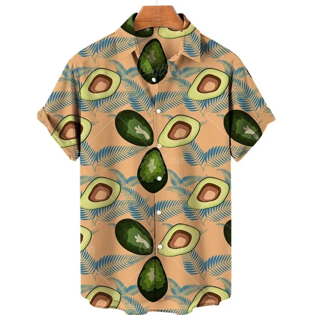 2024 Avocado Fruit Pattern Funny Clothing Casual Pullover Men's T-shirt Fashion Summer Short Sleeve Harajuku Shirt