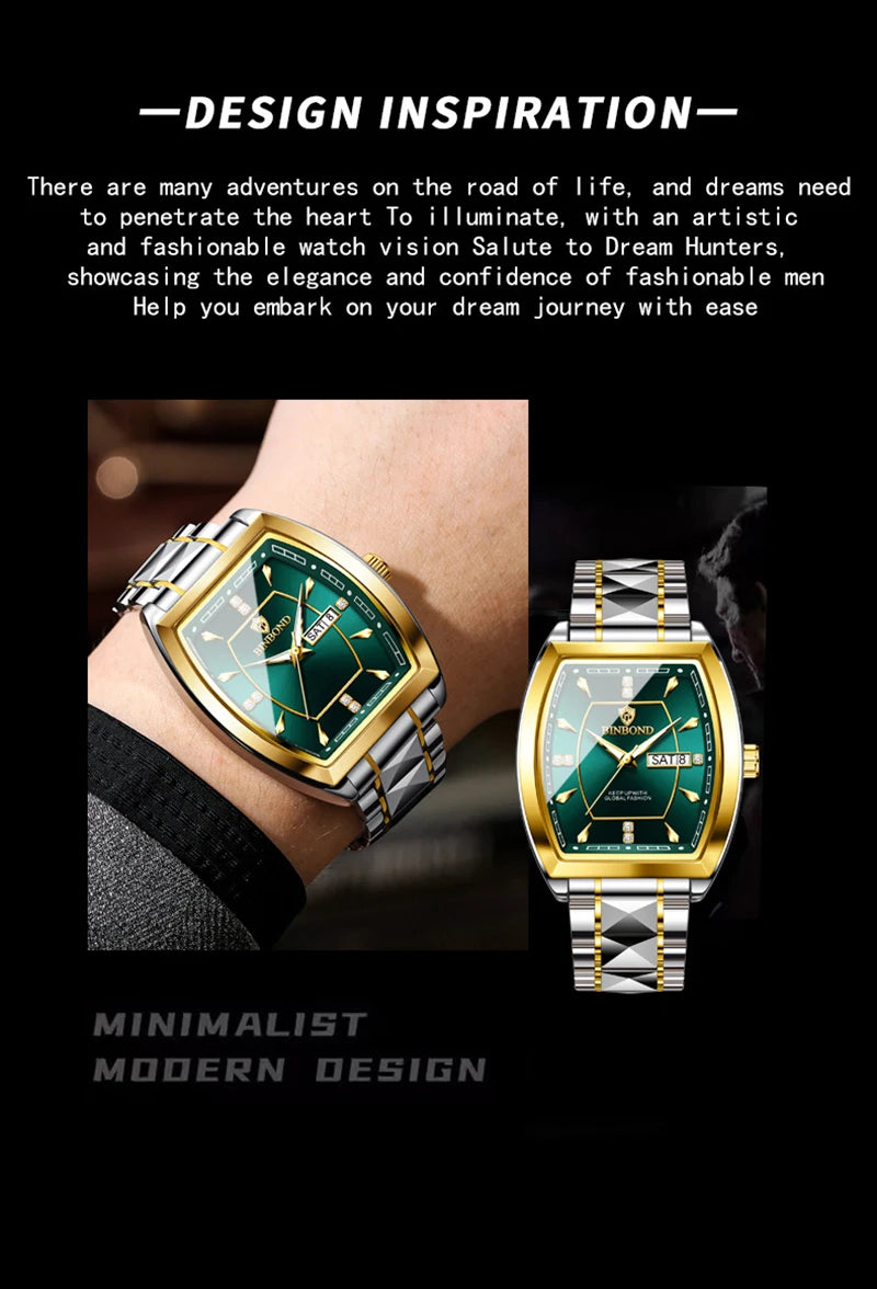 UTHAI Relogio Masculino Authentic Light Luxury Wine Barrel Steel Belt Waterproof Night Light Calendar Men's Student Quartz Watch