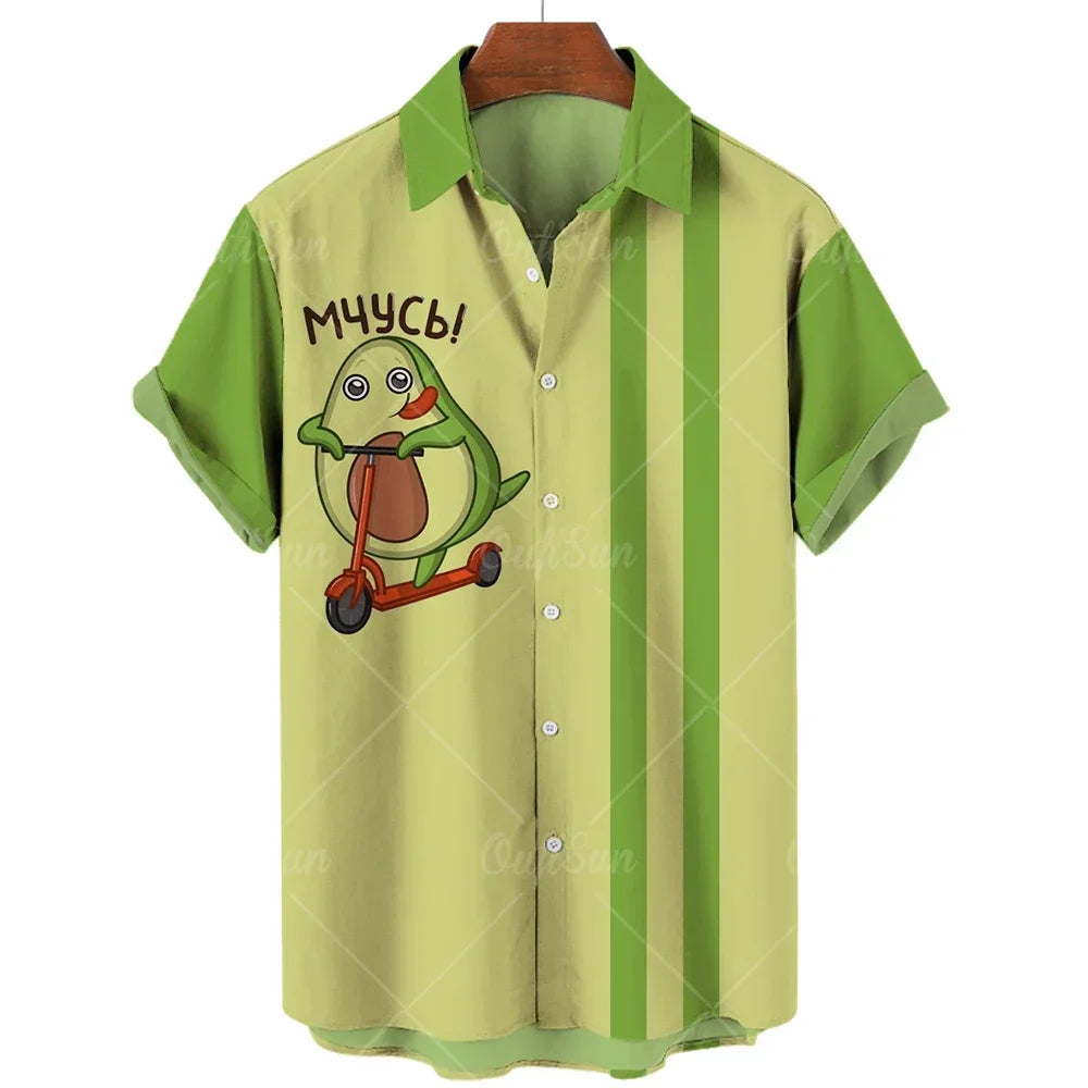 2024 Avocado Fruit Pattern Funny Clothing Casual Pullover Men's T-shirt Fashion Summer Short Sleeve Harajuku Shirt