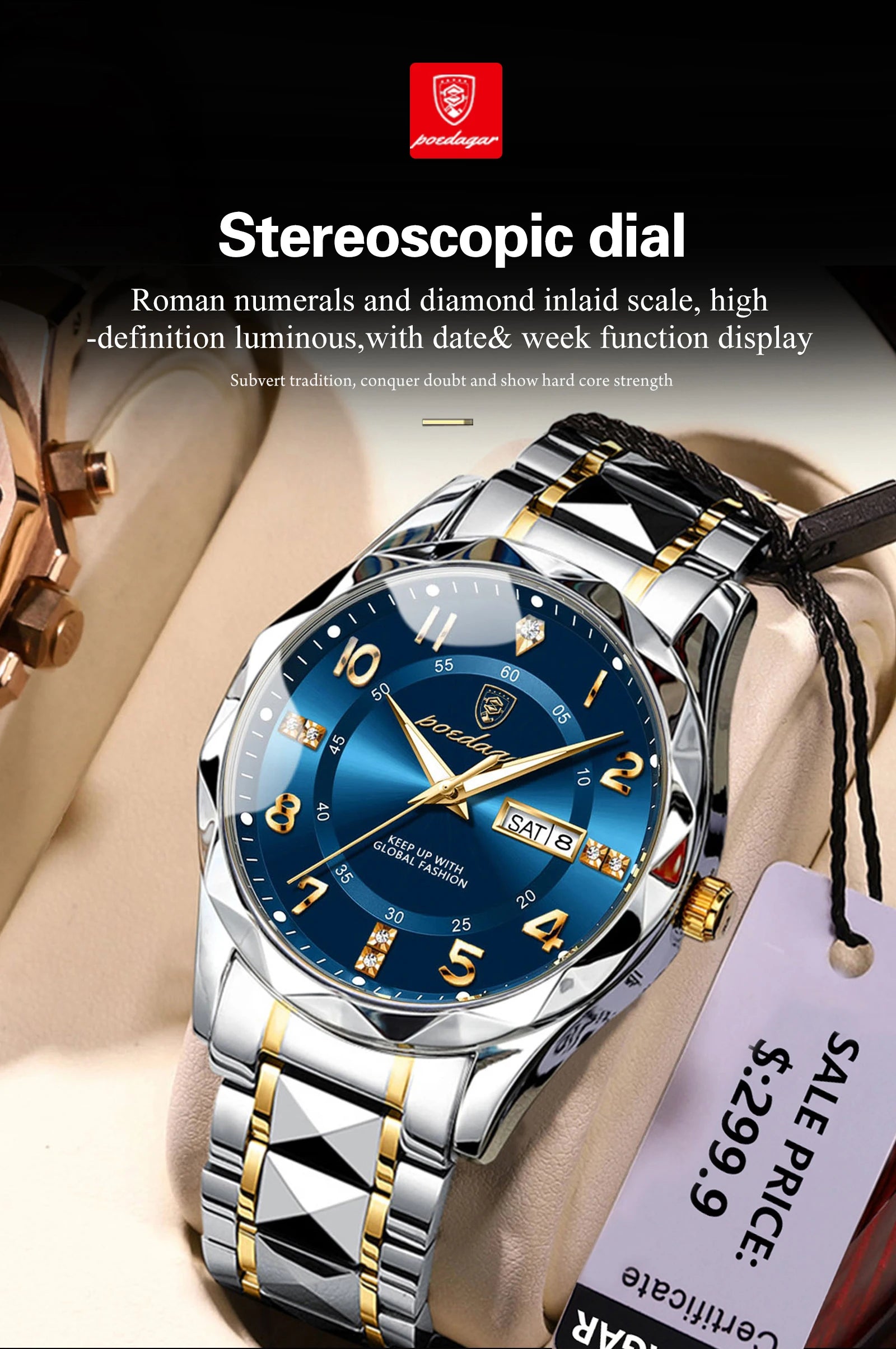POEDAGAR Luxury Business Men's Wristwatch Stainless Steel Date Week Man Watch Waterproof Luminous Fashion Quartz Watches For Men