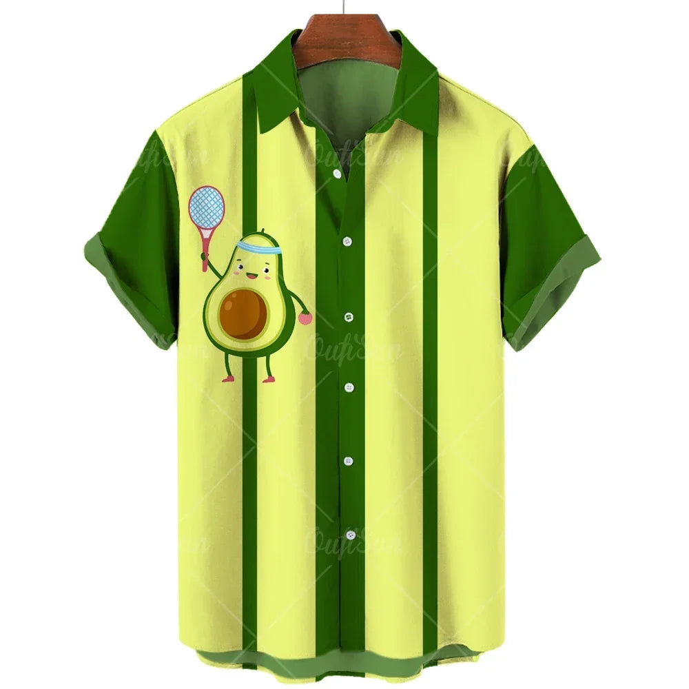2024 Avocado Fruit Pattern Funny Clothing Casual Pullover Men's T-shirt Fashion Summer Short Sleeve Harajuku Shirt