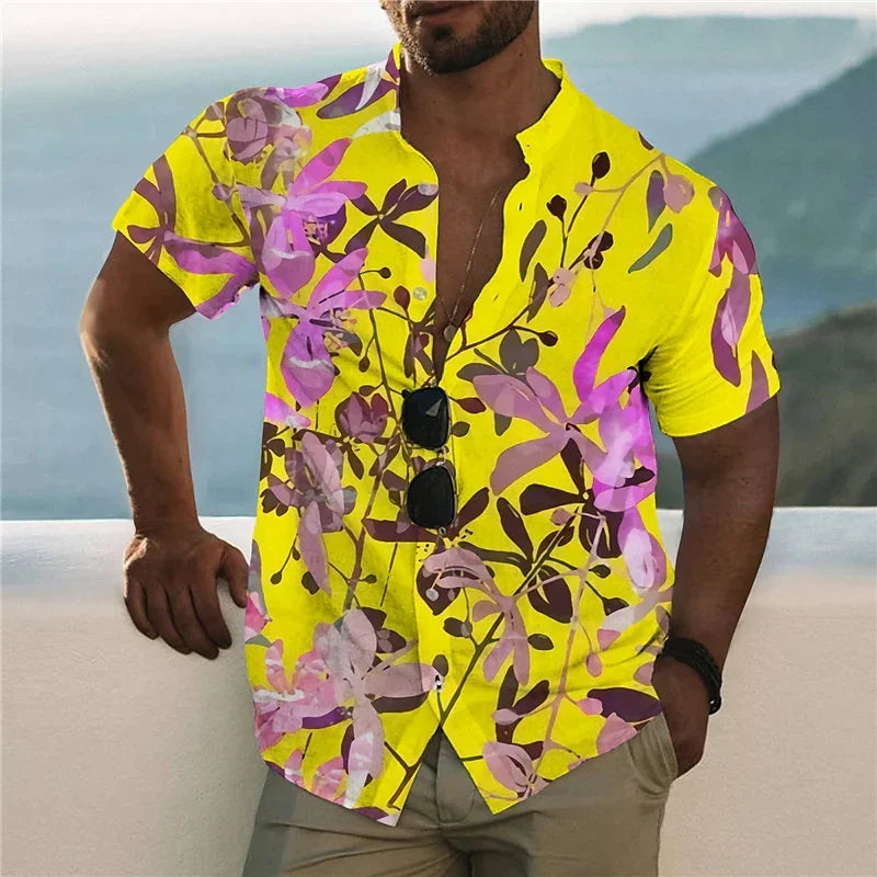2023 New Men's Shirt Colorful Butterfly Parrot Print Short Sleeve Shirt Casual Men's Top Lapel Cardigan Shirt