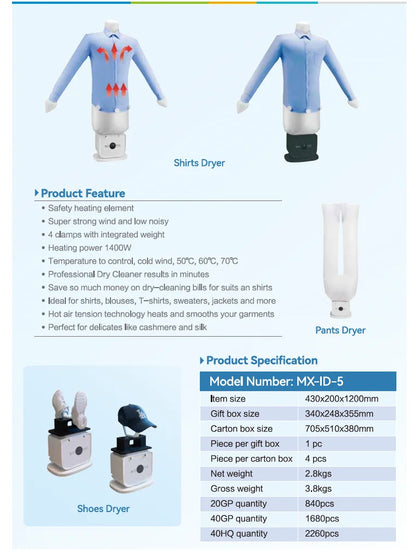 Automatic Portable Mini Folding Garment Iron Machine Clothes Dryer with Air Dry Heater Ironing Function for Home Travel