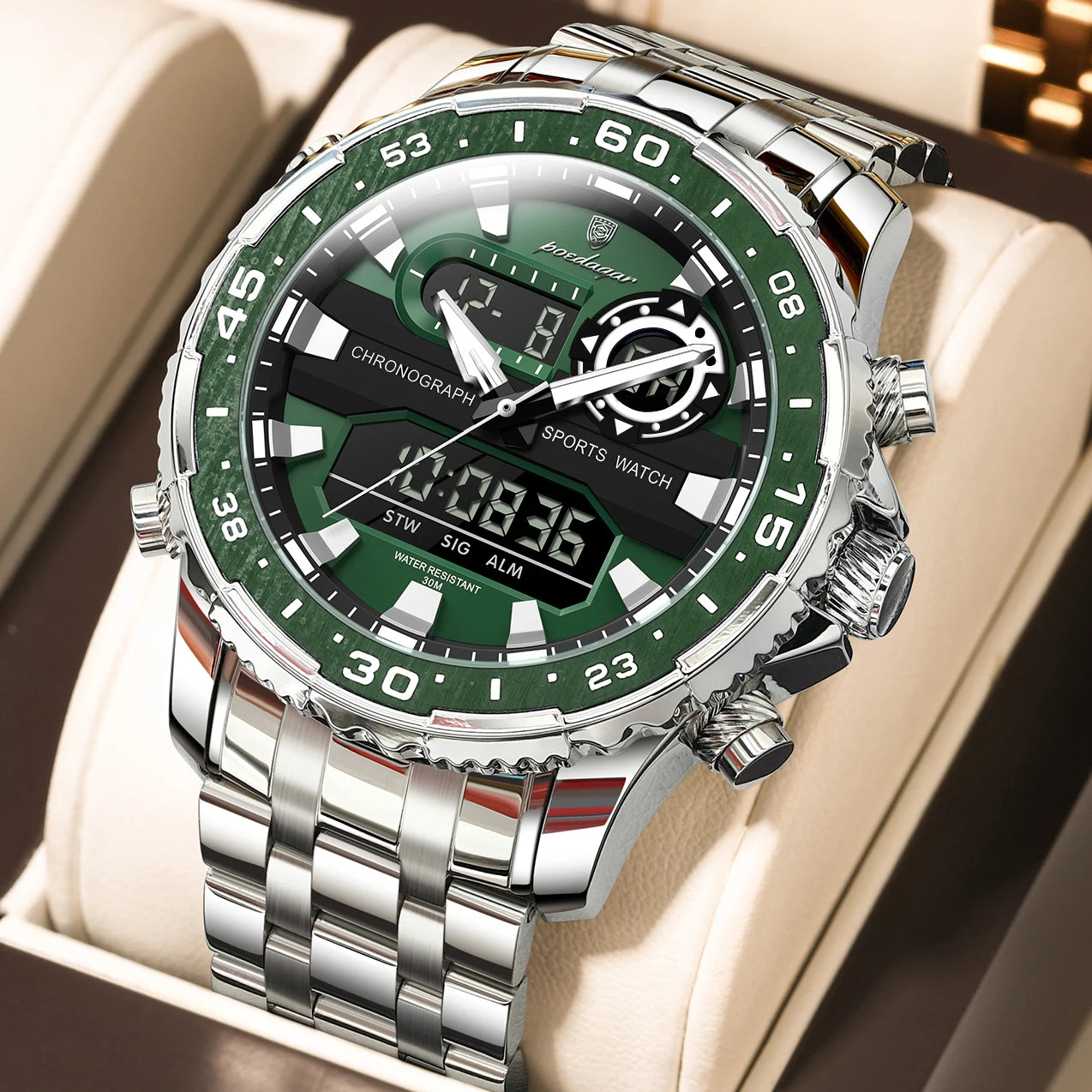 POEDAGAR Military Man Watch Week Date LED Luminous Sports Men Watch Dual Time Digital Electronic Men's Quartz Watches Reloj Gift