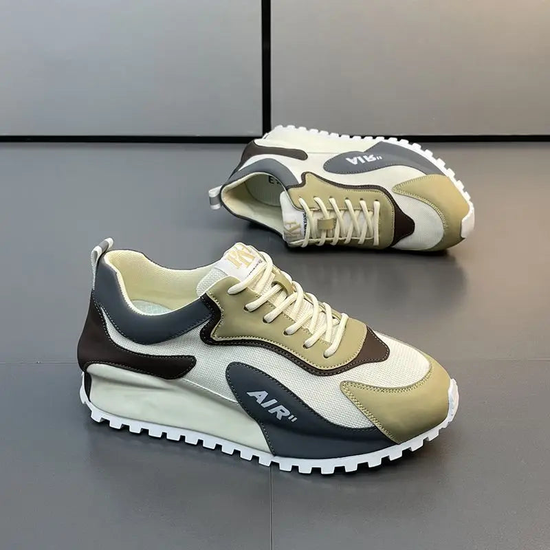 Chunky Sneakers Men Cover Bottom Board Shoes Fashion Casual Microfiber Leather Mesh Breathable Increased Internal Platform Shoes