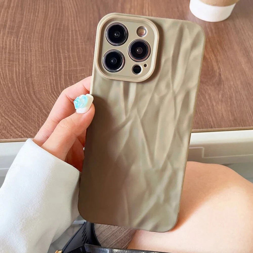 Soft Fold Pattern Phone Case For iPhone 11 12 13 14 15 16 Pro Max X Xs XR Max Plus Candy Bumper Silicone Cover