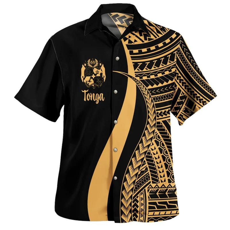 Summer Vintage New 3D Polynesian Tonga Flag Emblem Printing Shirts Tonga Coat Of Arm Rubgy Graphic Short Shirts Men Fashion Tops
