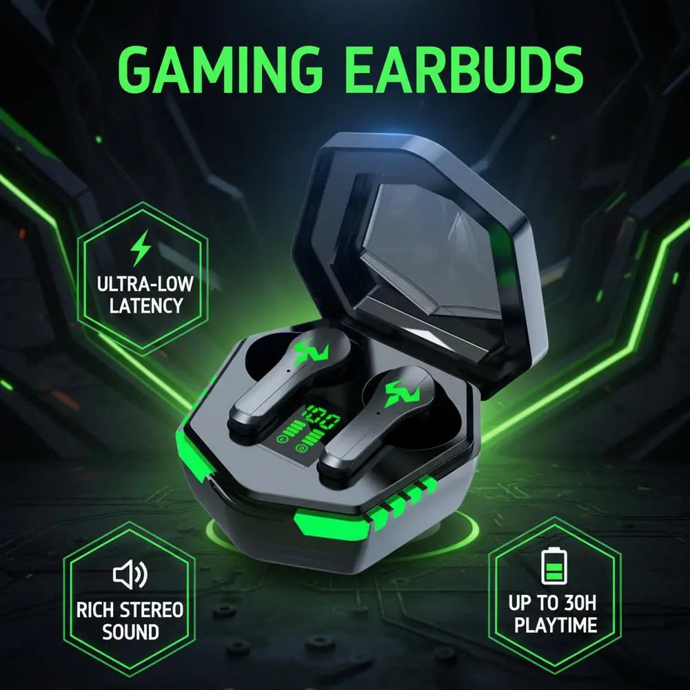Low Latency Gaming Wireless Earbuds Bluetooth 5.2, Dual Mode Music Game TWS Earphones with LED Digital Charging Case
