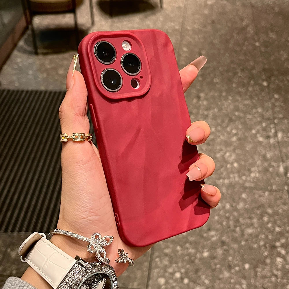Soft Fold Pattern Phone Case For iPhone 11 12 13 14 15 16 Pro Max X Xs XR Max Plus Candy Bumper Silicone Cover