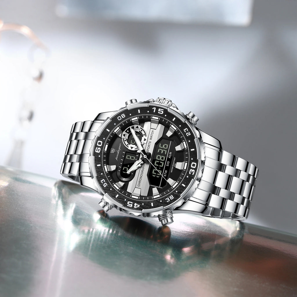 POEDAGAR Military Man Watch Week Date LED Luminous Sports Men Watch Dual Time Digital Electronic Men's Quartz Watches Reloj Gift