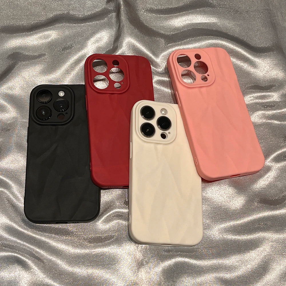Soft Fold Pattern Phone Case For iPhone 11 12 13 14 15 16 Pro Max X Xs XR Max Plus Candy Bumper Silicone Cover