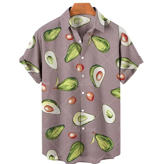 2024 Avocado Fruit Pattern Funny Clothing Casual Pullover Men's T-shirt Fashion Summer Short Sleeve Harajuku Shirt
