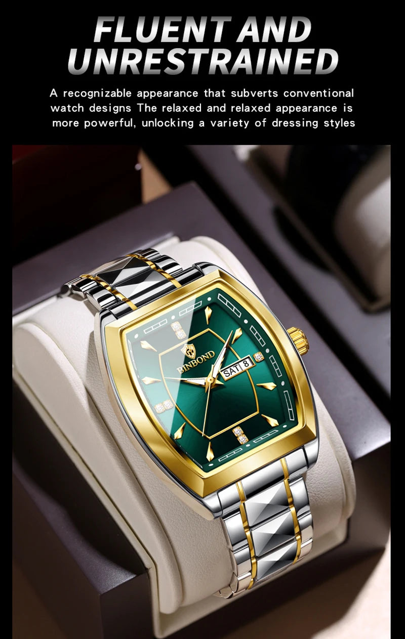 UTHAI Relogio Masculino Authentic Light Luxury Wine Barrel Steel Belt Waterproof Night Light Calendar Men's Student Quartz Watch