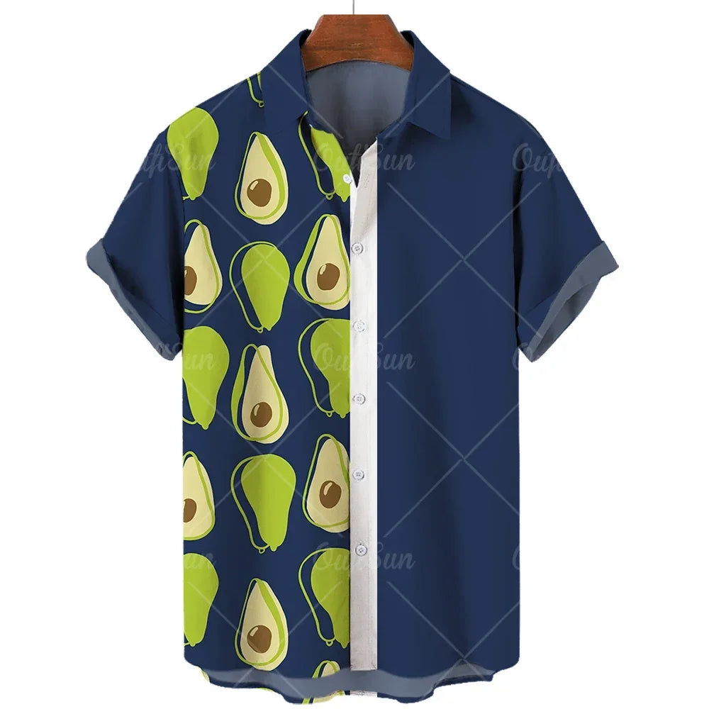 2024 Avocado Fruit Pattern Funny Clothing Casual Pullover Men's T-shirt Fashion Summer Short Sleeve Harajuku Shirt