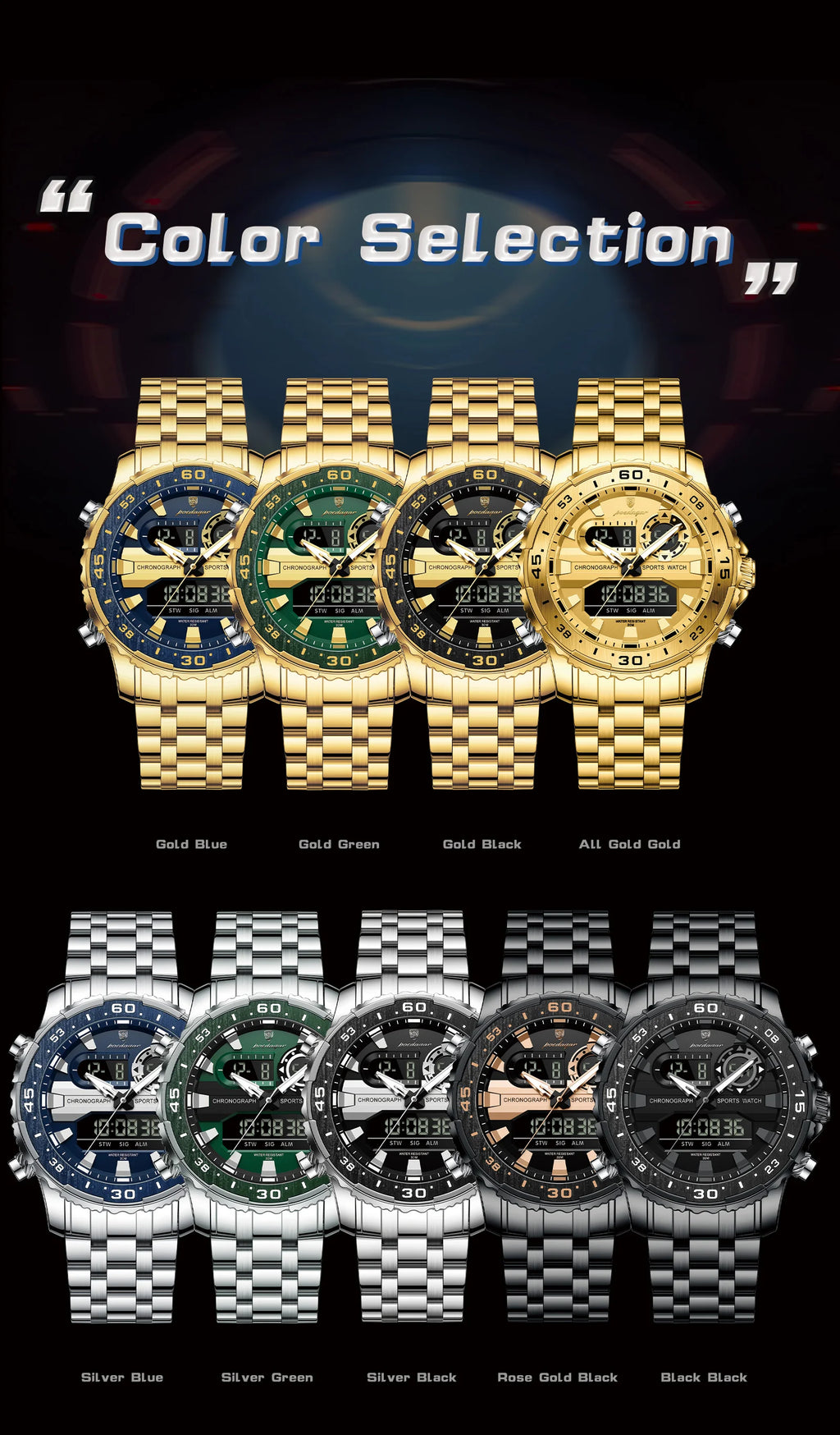 POEDAGAR Military Man Watch Week Date LED Luminous Sports Men Watch Dual Time Digital Electronic Men's Quartz Watches Reloj Gift