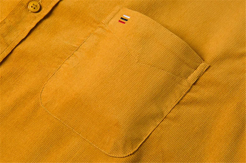 Autumn Winter Men Long Sleeve Regular Fit Business    Solid Corduroy100%  Cotton Casual Shirt for Mens Office Shirts with Pocket
