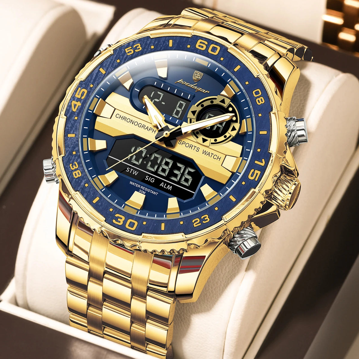 POEDAGAR Military Man Watch Week Date LED Luminous Sports Men Watch Dual Time Digital Electronic Men&