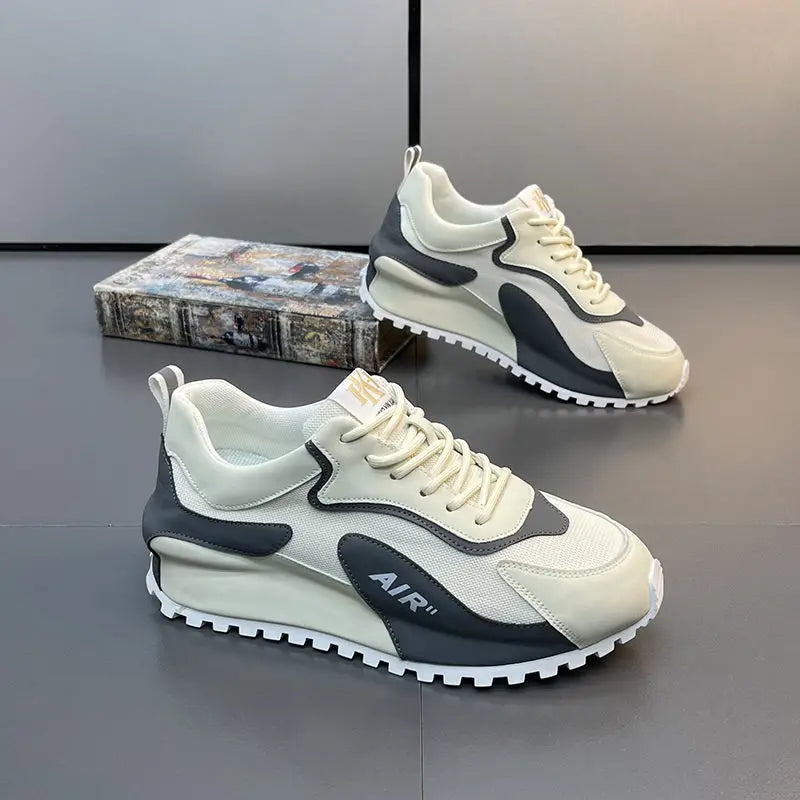 Chunky Sneakers Men Cover Bottom Board Shoes Fashion Casual Microfiber Leather Mesh Breathable Increased Internal Platform Shoes