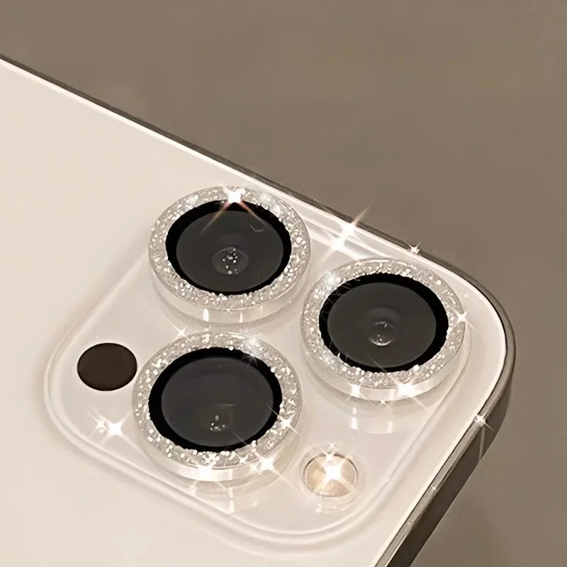 2-3Pcs Shinny Camera Lens Protector For IPhone 16 15 Pro Max 14 Plus 12 13 Mini Metal Ring Tempered Glass Back Lens Cap