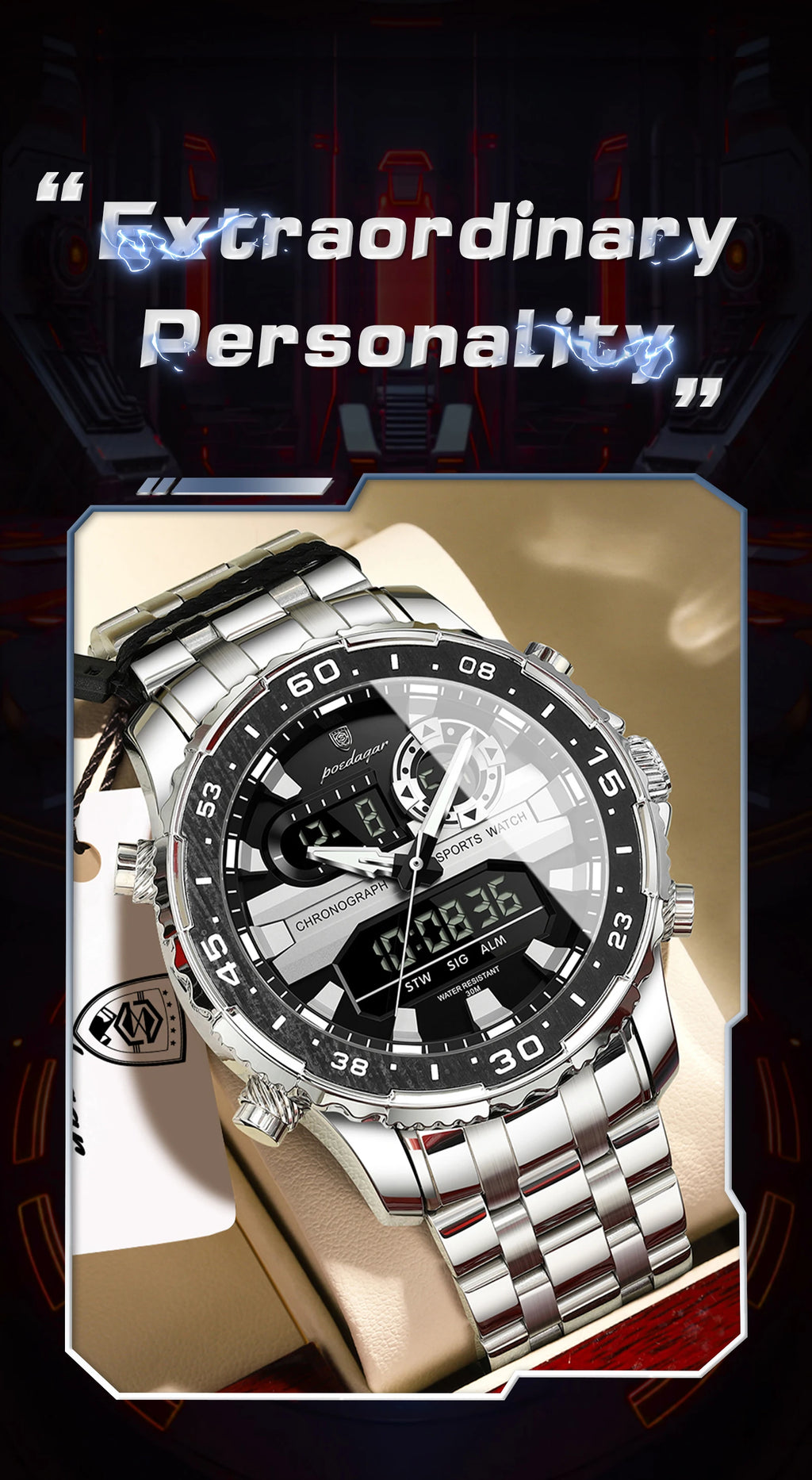 POEDAGAR Military Man Watch Week Date LED Luminous Sports Men Watch Dual Time Digital Electronic Men's Quartz Watches Reloj Gift