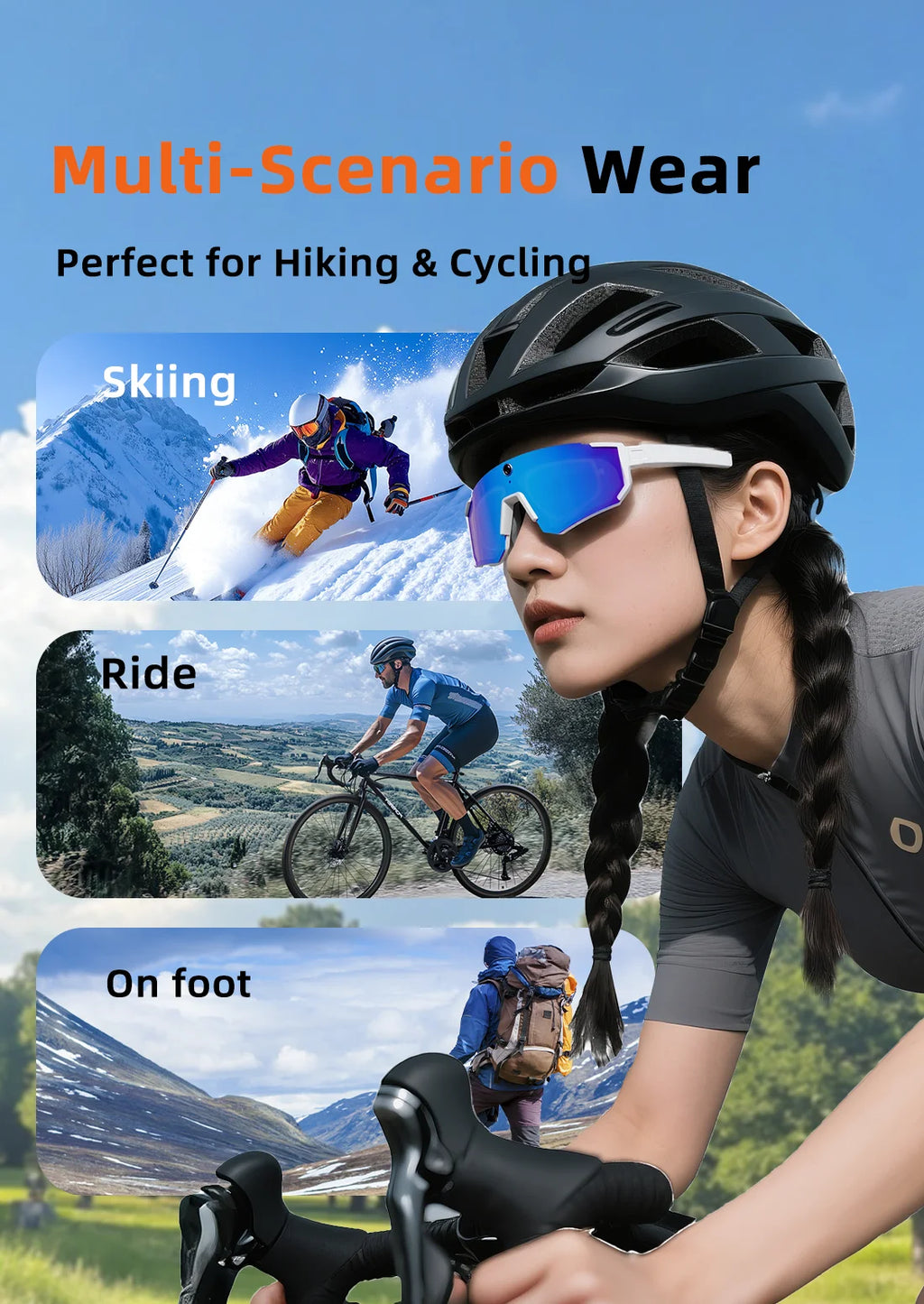 1200P Video Recording Smart Glasses AI Voice Control Translation Bluetooth Sunglasses Polarized Anti-Shake Outdoor Sport Eyewear