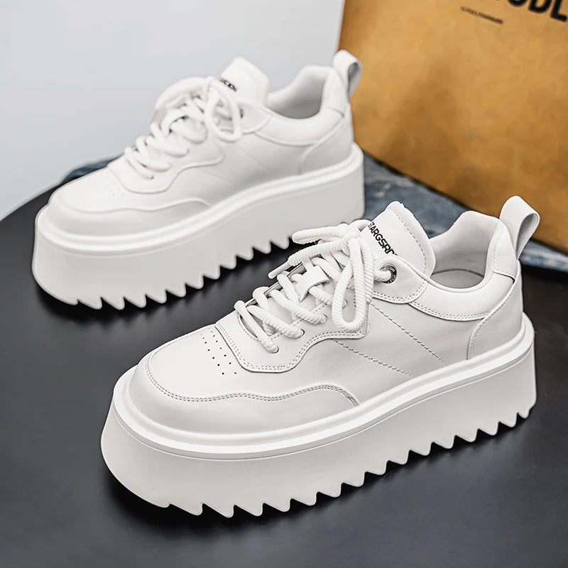 Autumn Men Casual Shoes 7cm Platform PU Leather Shoes Chunky Thick Sole Sneakers High Quality Male Party Dress Footwear 39-44