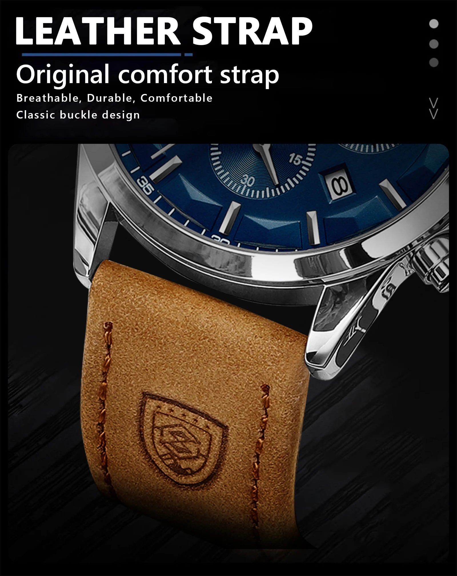 POEDAGAR Fashion Original Men's Watches Leather Date Chronograph Quartz Watch for Man Waterproof Luminous Casual New Trend Watch