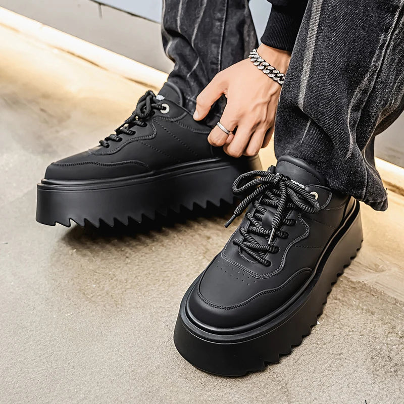 Autumn Men Casual Shoes 7cm Platform PU Leather Shoes Chunky Thick Sole Sneakers High Quality Male Party Dress Footwear 39-44