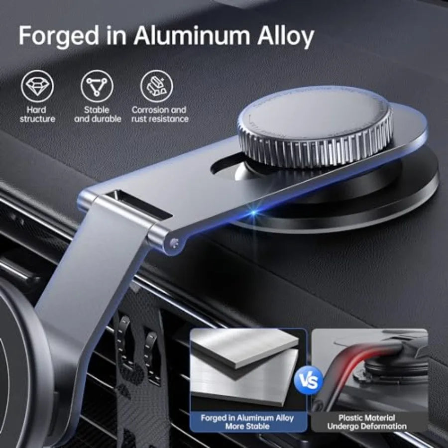 MagSafe Car Mount for Dashboard, Foldable Aluminum Arm, Premium Magnetic Phone Holder for TeslaandCars, Strong Magnet, Aluminum