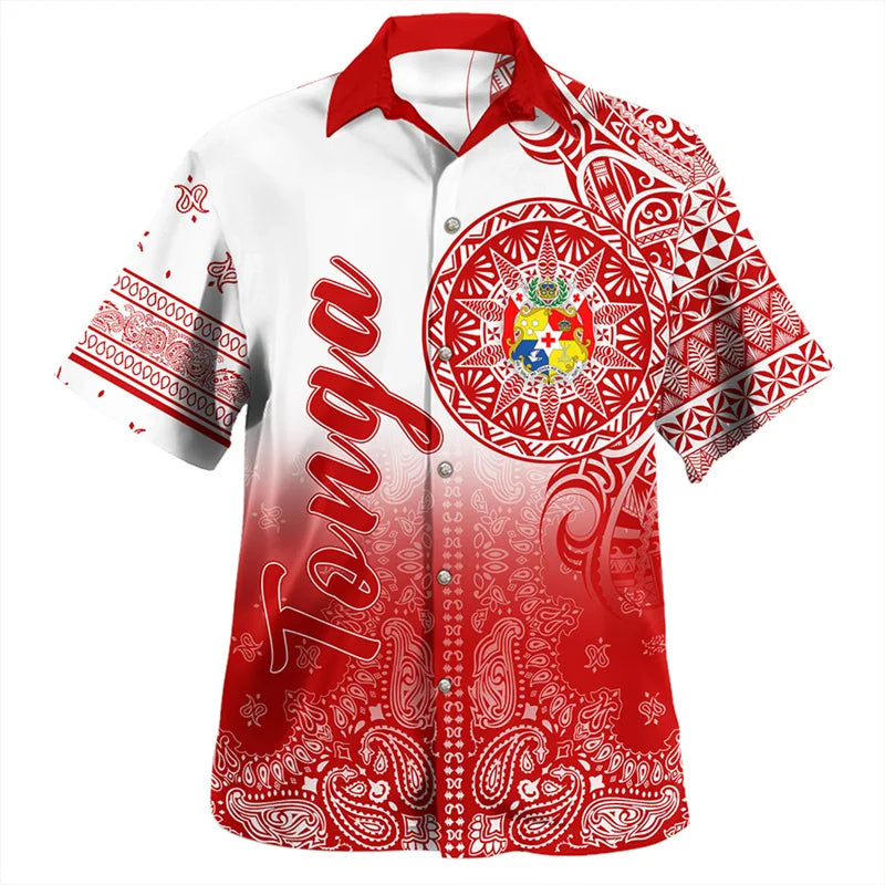 Summer Vintage New 3D Polynesian Tonga Flag Emblem Printing Shirts Tonga Coat Of Arm Rubgy Graphic Short Shirts Men Fashion Tops
