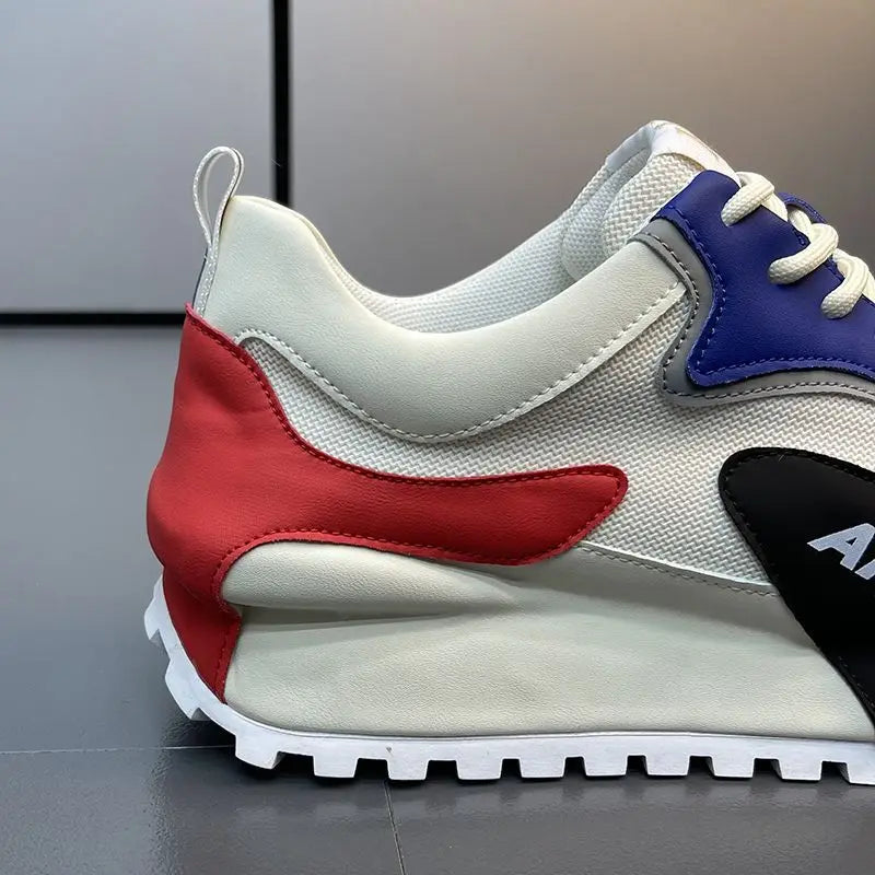 Chunky Sneakers Men Cover Bottom Board Shoes Fashion Casual Microfiber Leather Mesh Breathable Increased Internal Platform Shoes