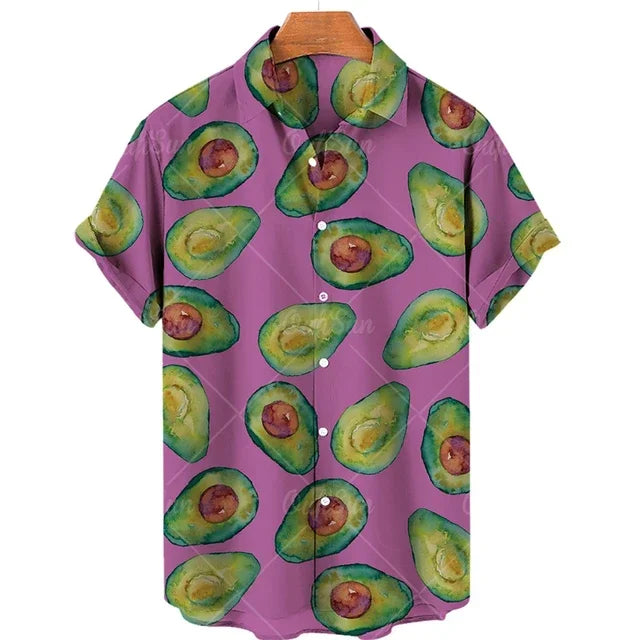 2024 Avocado Fruit Pattern Funny Clothing Casual Pullover Men's T-shirt Fashion Summer Short Sleeve Harajuku Shirt