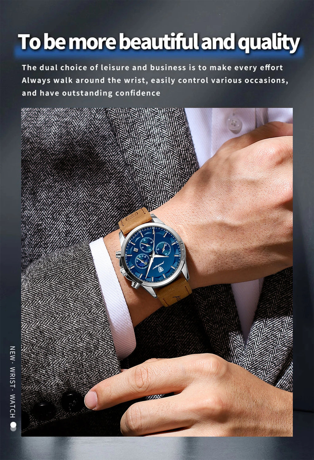 POEDAGAR Fashion Original Men's Watches Leather Date Chronograph Quartz Watch for Man Waterproof Luminous Casual New Trend Watch