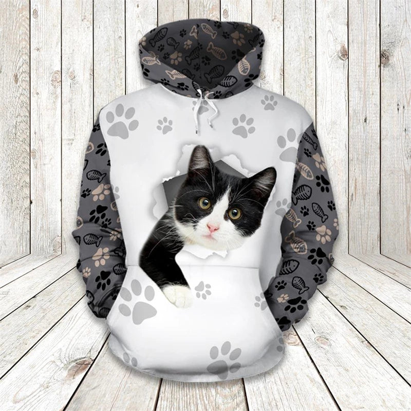New Arrival Men Women Cute Cat Hoodies Autumn Hooded Sweatshirts 2024 Daily Casual Sports Fitness Long Sleeve Pullovers Clothing
