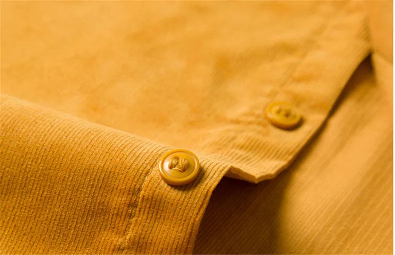Autumn Winter Men Long Sleeve Regular Fit Business    Solid Corduroy100%  Cotton Casual Shirt for Mens Office Shirts with Pocket