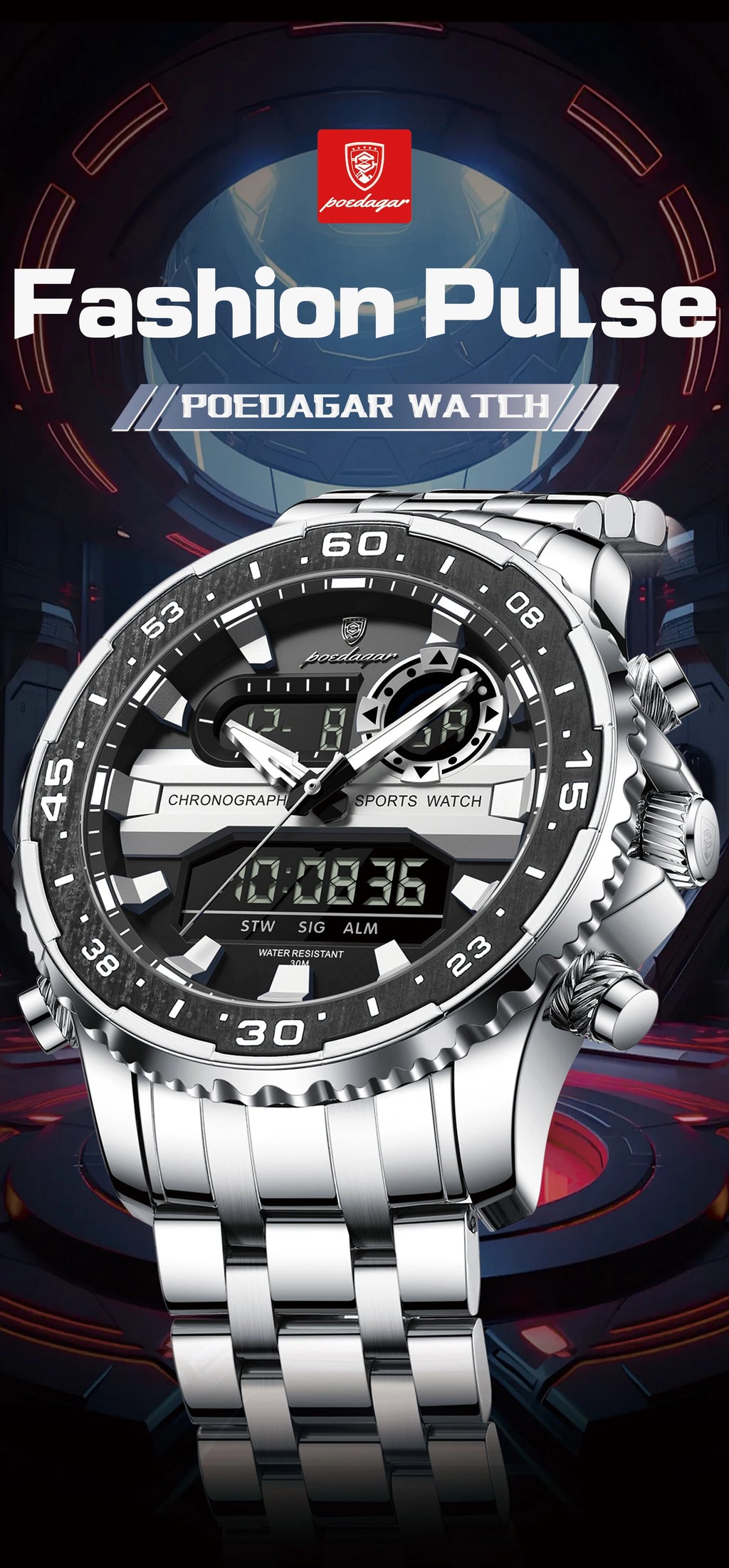 POEDAGAR Military Man Watch Week Date LED Luminous Sports Men Watch Dual Time Digital Electronic Men's Quartz Watches Reloj Gift