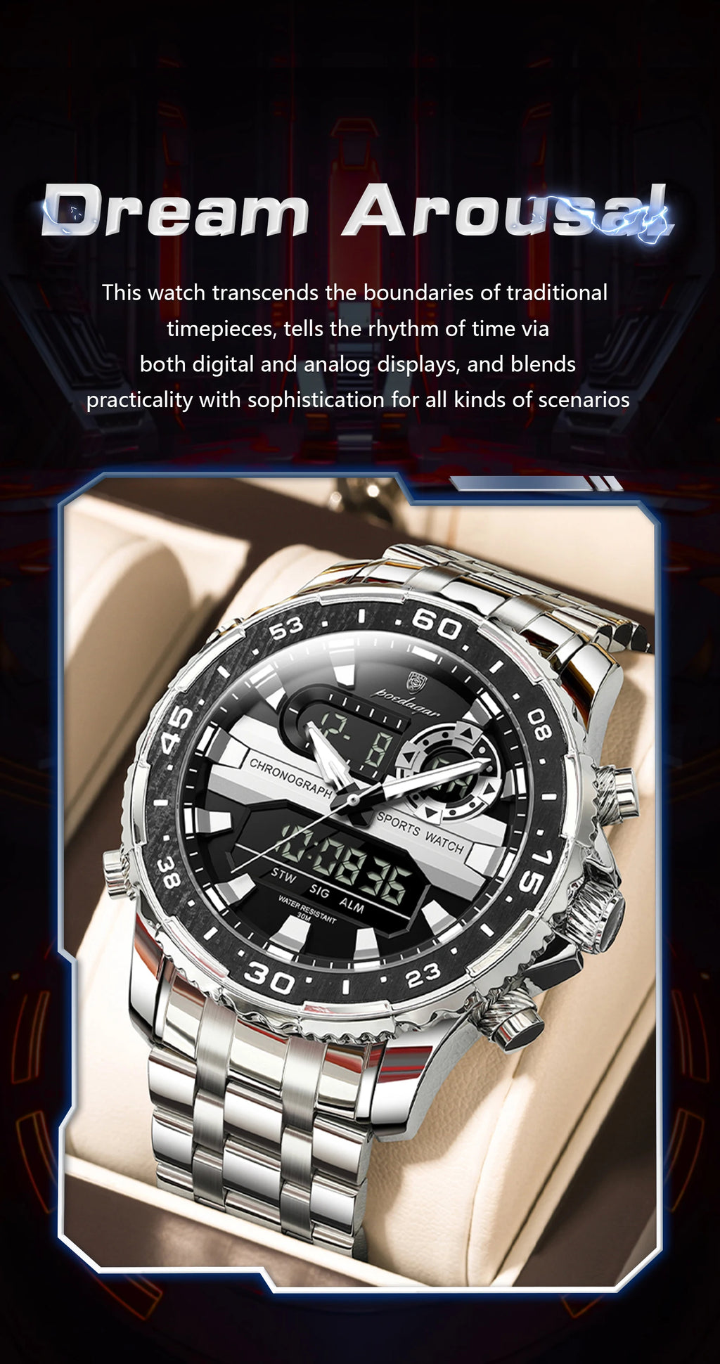 POEDAGAR Military Man Watch Week Date LED Luminous Sports Men Watch Dual Time Digital Electronic Men's Quartz Watches Reloj Gift