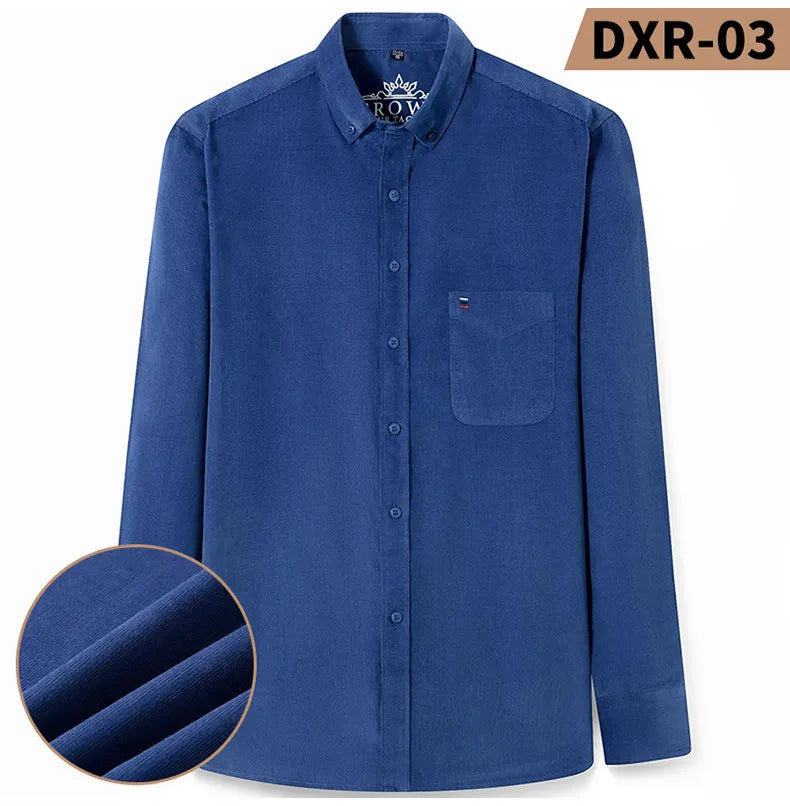 Autumn Winter Men Long Sleeve Regular Fit Business    Solid Corduroy100%  Cotton Casual Shirt for Mens Office Shirts with Pocket