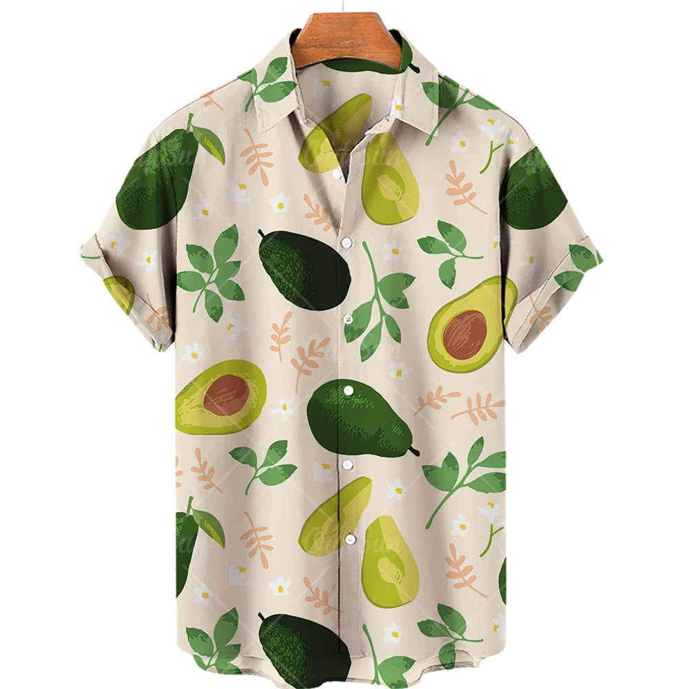 2024 Avocado Fruit Pattern Funny Clothing Casual Pullover Men's T-shirt Fashion Summer Short Sleeve Harajuku Shirt