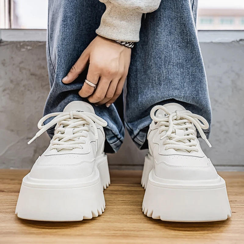 Autumn Men Casual Shoes 7cm Platform PU Leather Shoes Chunky Thick Sole Sneakers High Quality Male Party Dress Footwear 39-44